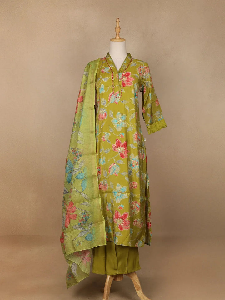 Green Floral Designed Salwar Suit - Diadem