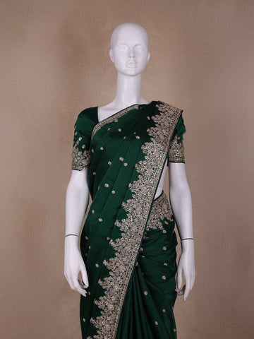 Green Floral Designed Satin Saree - Diadem