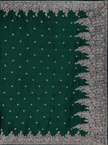 Green Floral Designed Satin Saree - Diadem