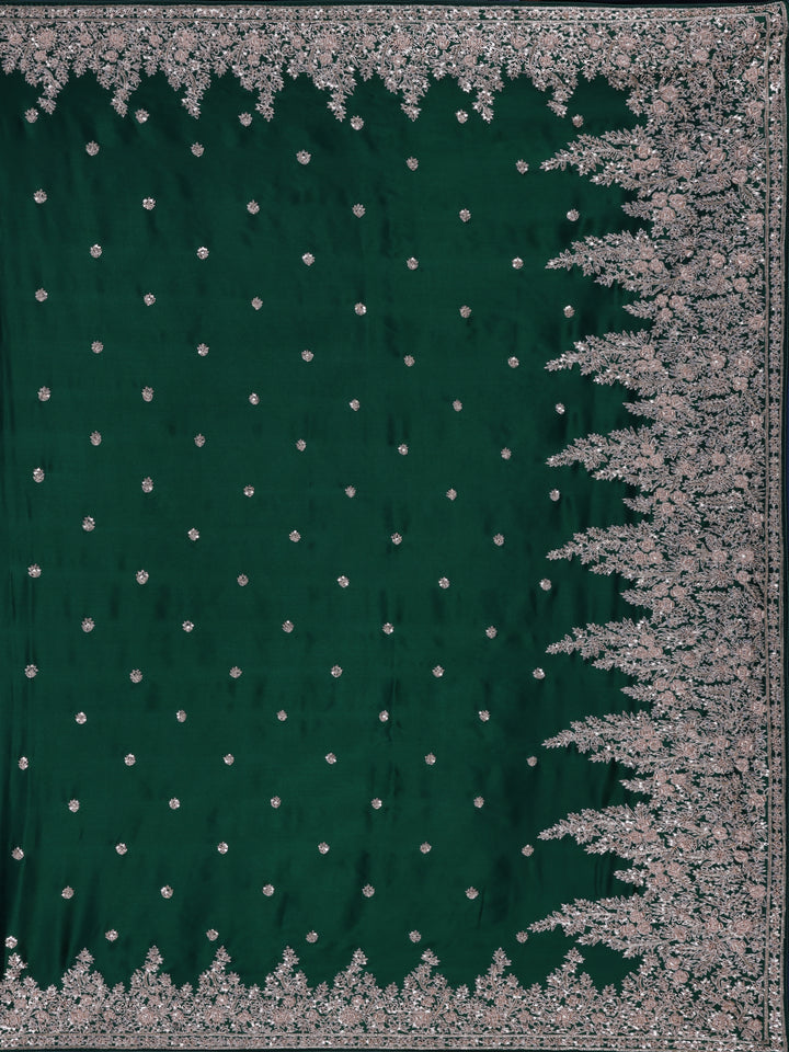 Green Floral Designed Satin Saree - Diadem