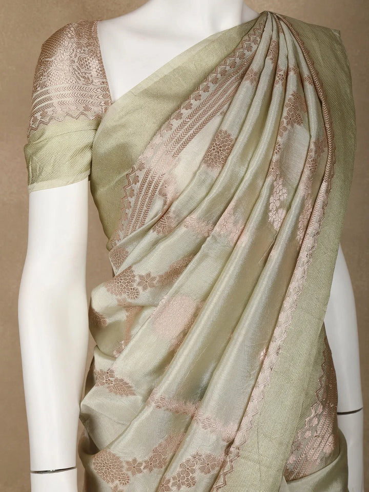 Green Floral Designed Semi Silk Fancy Saree - Diadem