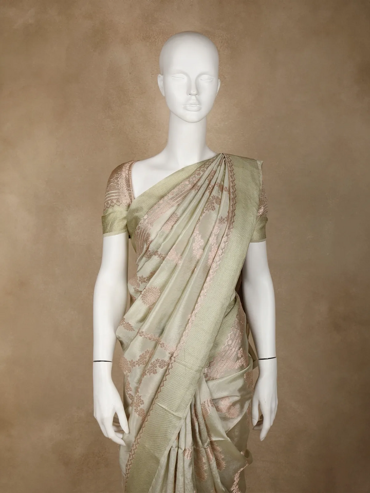 Green Floral Designed Semi Silk Fancy Saree - Diadem
