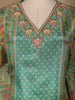 Green Floral Designed Semi Silk Kaftan Suit
