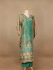 Green Floral Designed Semi Silk Kaftan Suit