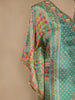 Green Floral Designed Semi Silk Kaftan Suit
