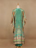 Green Floral Designed Semi Silk Kaftan Suit