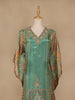 Green Floral Designed Semi Silk Kaftan Suit