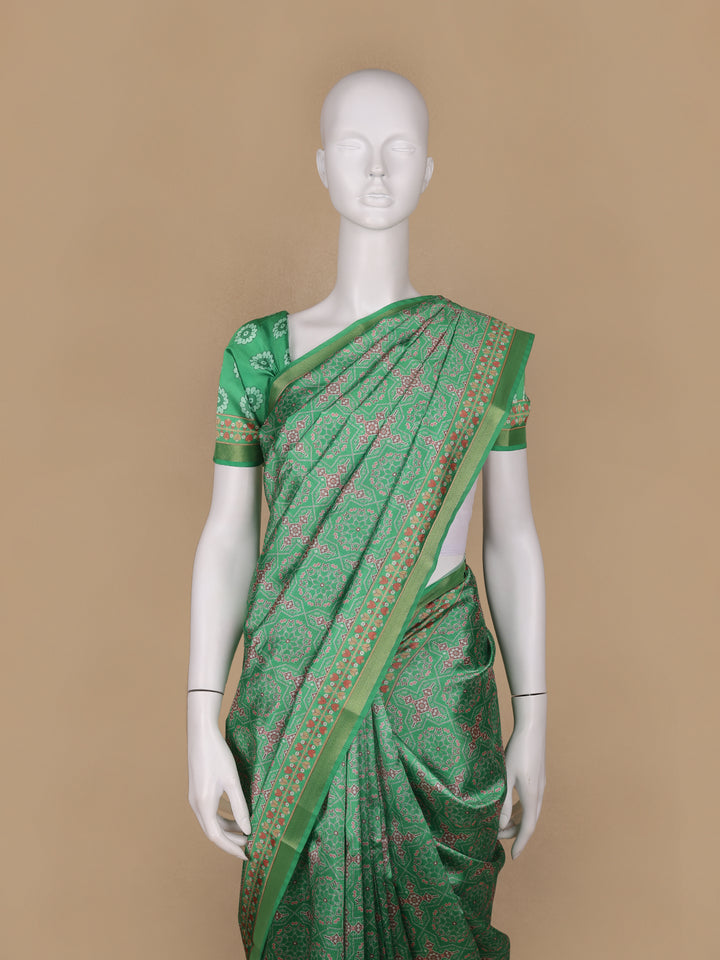 Green Floral Designed Semi Silk Saree - Diadem