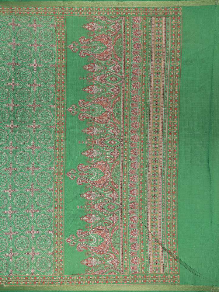 Green Floral Designed Semi Silk Saree - Diadem
