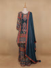 Green Floral Designed Semi Silk Sharara Salwar Suit - Diadem