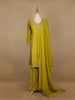 Green Floral Designed Semi Silk Sharara Salwar Suit