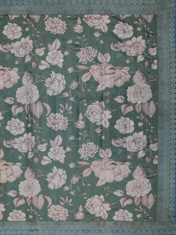 Green Floral Designed Semi Tussar Saree - Diadem