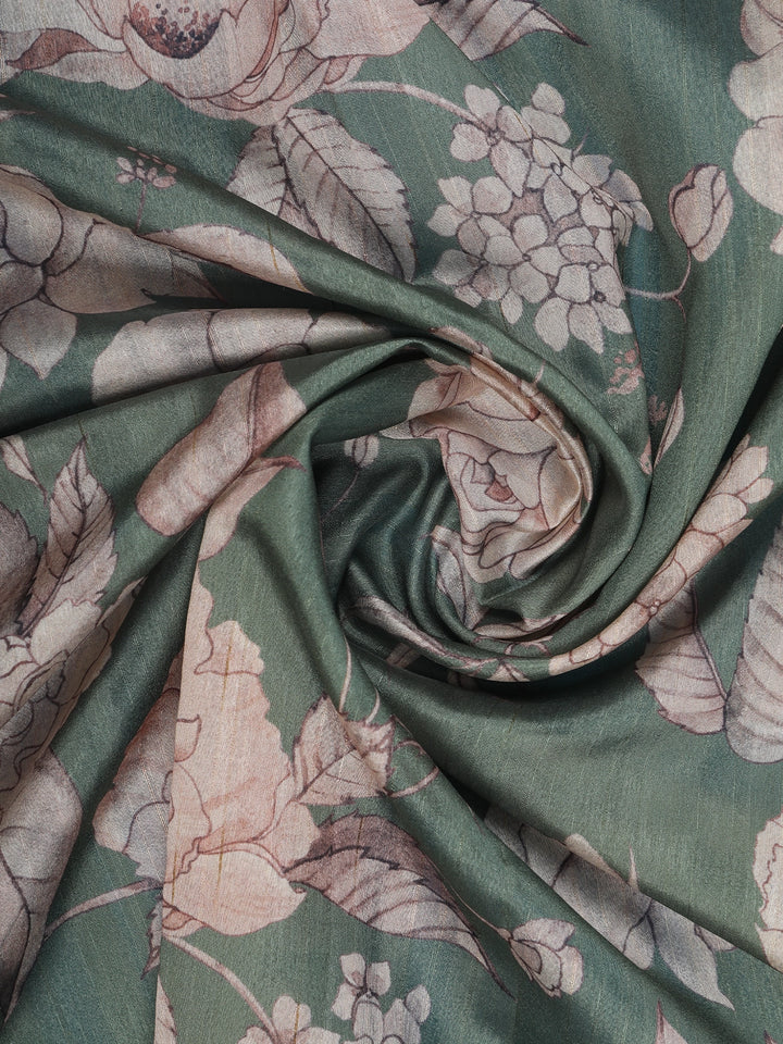 Green Floral Designed Semi Tussar Saree - Diadem