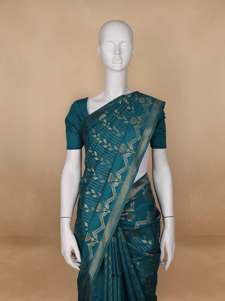 Green Floral Designed Semi Tussar Saree - Diadem