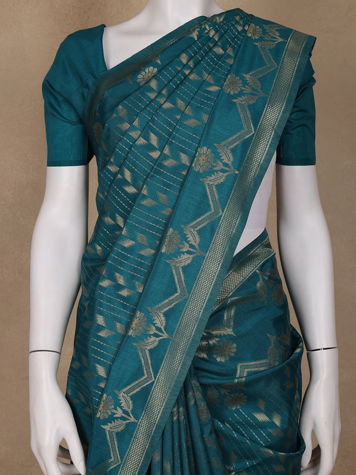 Green Floral Designed Semi Tussar Saree - Diadem