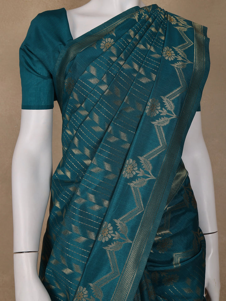 Green Floral Designed Semi Tussar Saree - Diadem