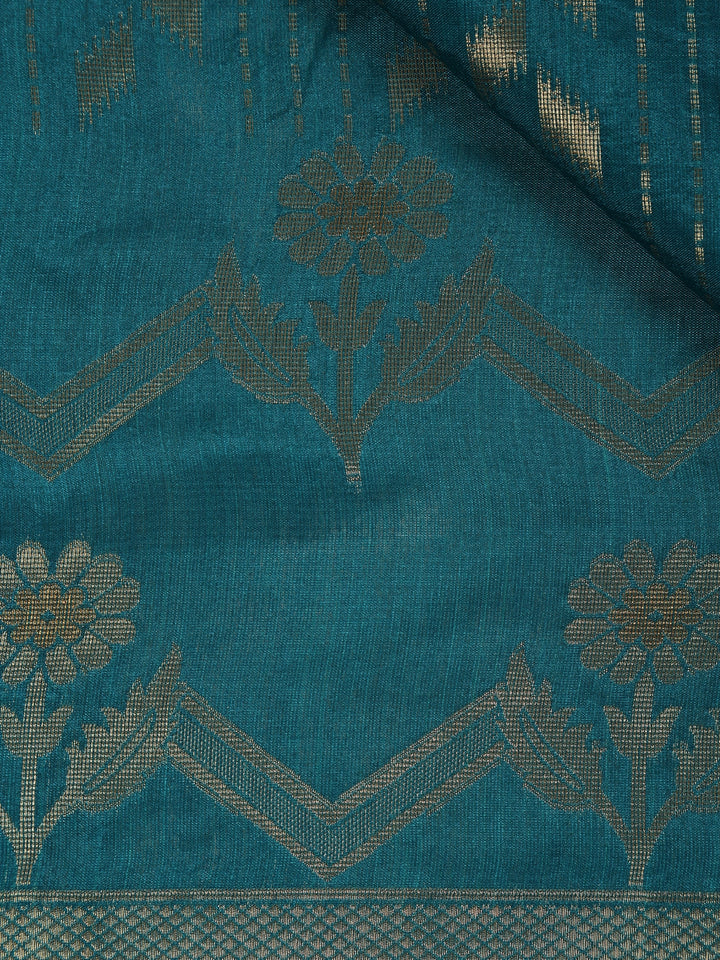 Green Floral Designed Semi Tussar Saree - Diadem