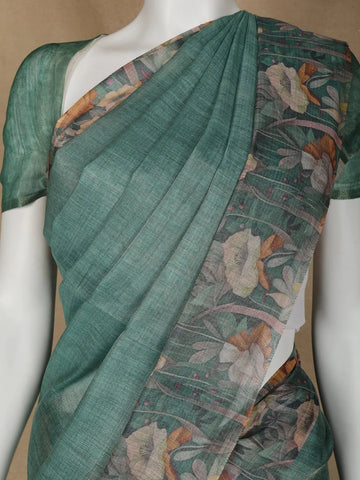 Green Floral Designed Tissue Organza Saree - Diadem