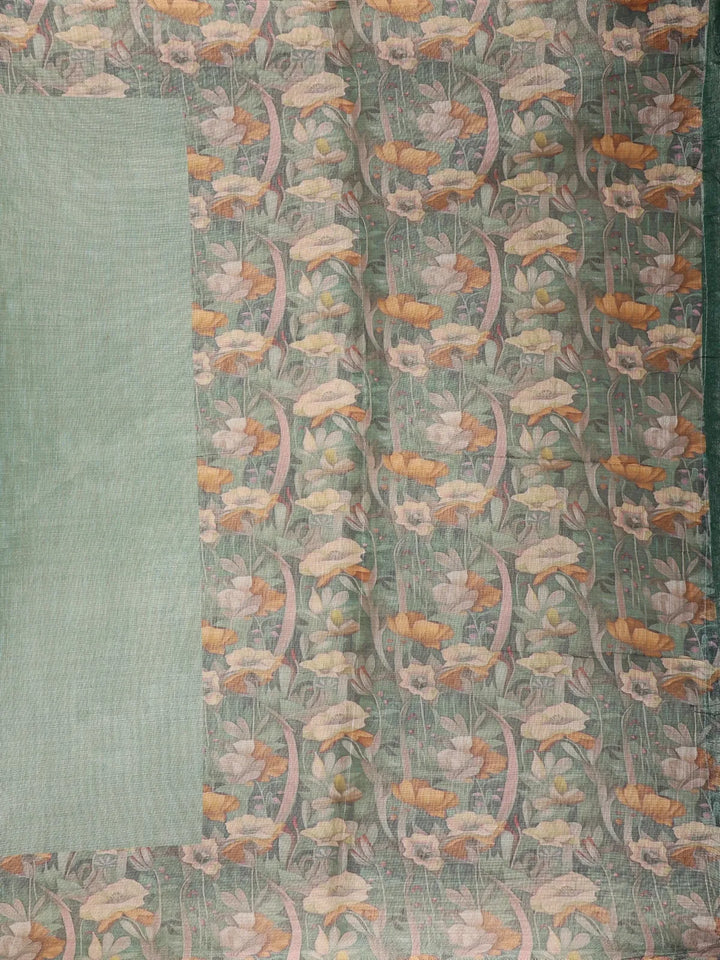Green Floral Designed Tissue Organza Saree - Diadem