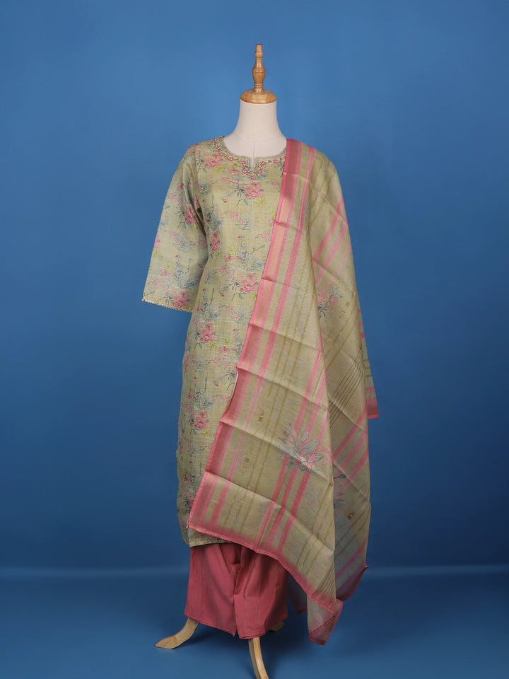 Green Floral Designed Tissue Silk Salwar Suit - Diadem
