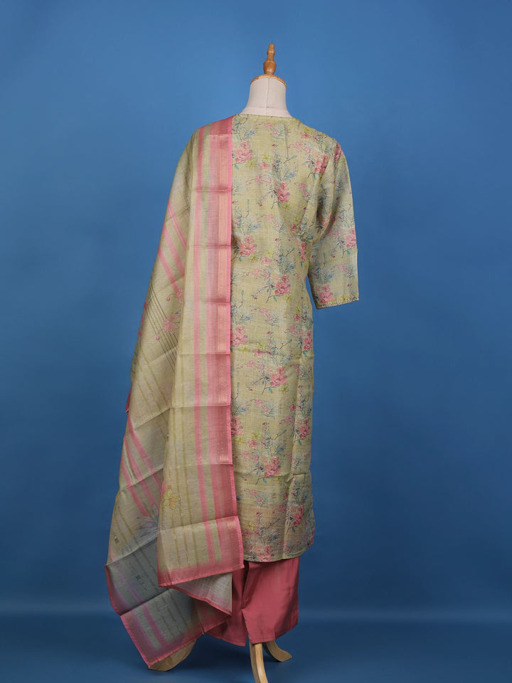 Green Floral Designed Tissue Silk Salwar Suit - Diadem