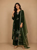 Green Floral Designed Velvet Co Ord Salwar Suit