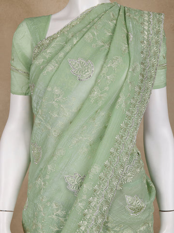 Green Floral Designed Organza Designer Saree - Diadem