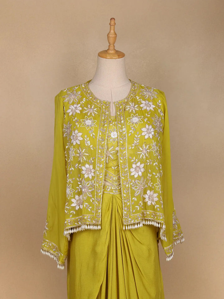 Green Floral Embroidered Crepe Bridesmaids Lehenga - Diadem