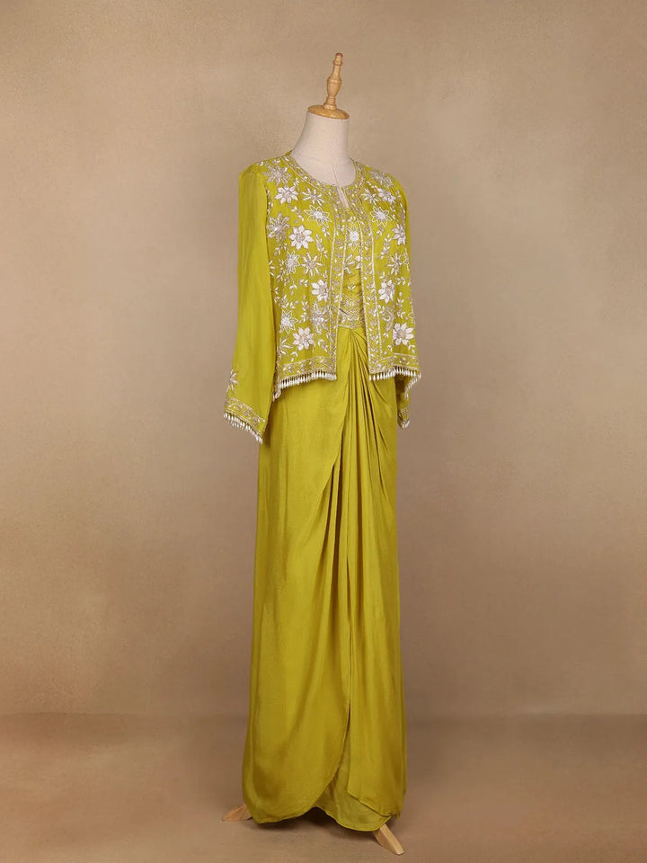 Green Floral Embroidered Crepe Bridesmaids Lehenga - Diadem
