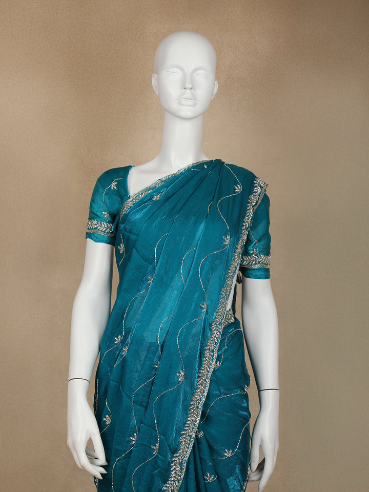 Green Floral Embroidered Organza Designer Saree - Diadem