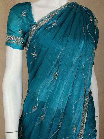 Green Floral Embroidered Organza Designer Saree - Diadem