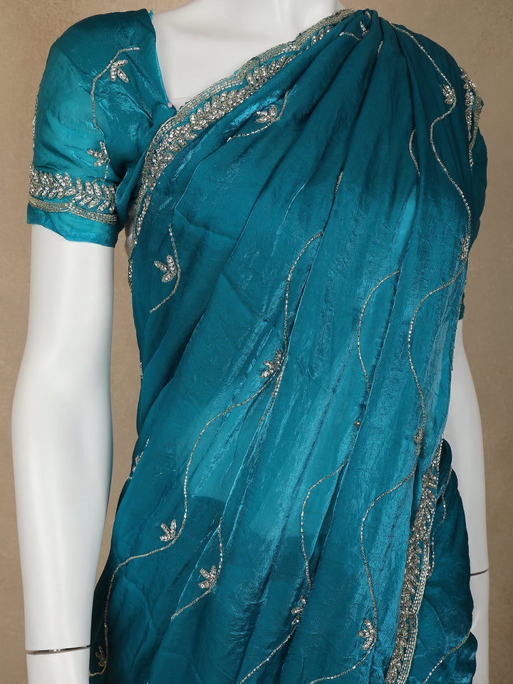 Green Floral Embroidered Organza Designer Saree - Diadem