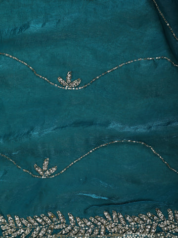 Green Floral Embroidered Organza Designer Saree - Diadem