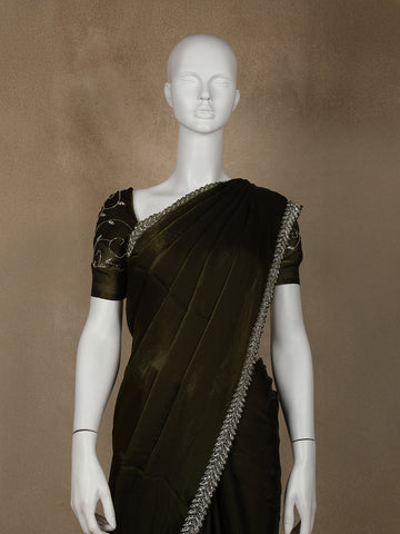 Green Floral Embroidered Organza Designer Saree - Diadem