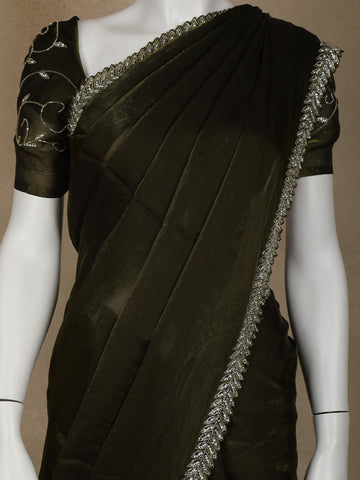 Green Floral Embroidered Organza Designer Saree - Diadem