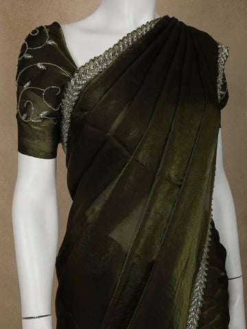 Green Floral Embroidered Organza Designer Saree - Diadem