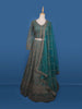 Green Floral Embroidery Bridal Net Lehenga - Diadem