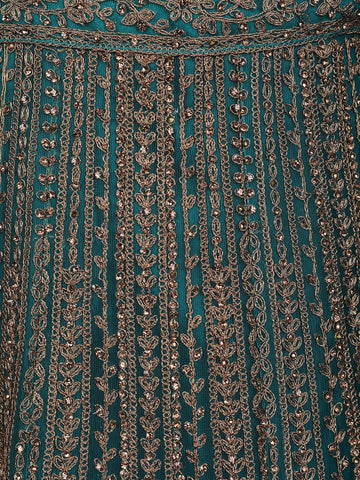 Green Floral Embroidery Bridal Net Lehenga - Diadem