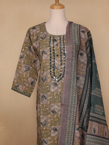 Green Floral Embroidery Semi Silk Salwar Suit - Diadem