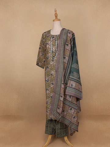 Green Floral Embroidery Semi Silk Salwar Suit - Diadem