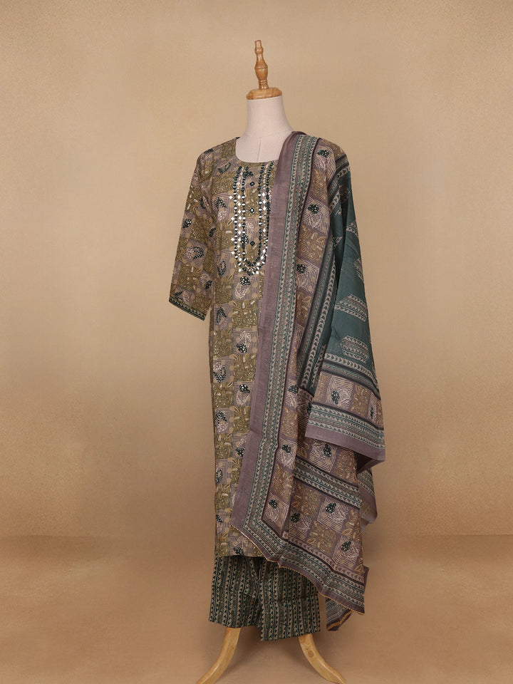 Green Floral Embroidery Semi Silk Salwar Suit - Diadem
