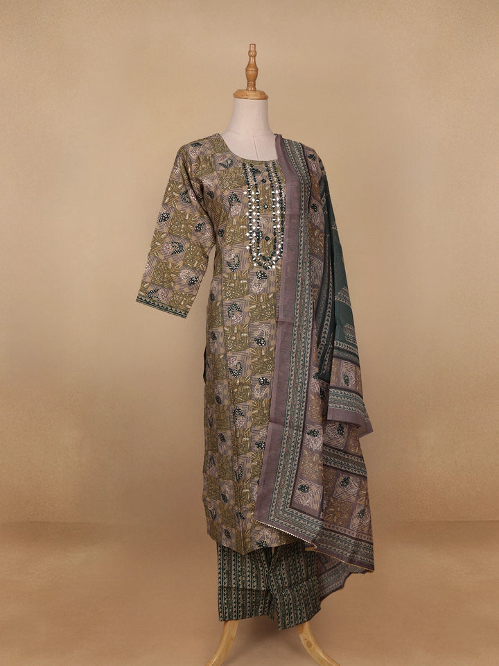 Green Floral Embroidery Semi Silk Salwar Suit - Diadem