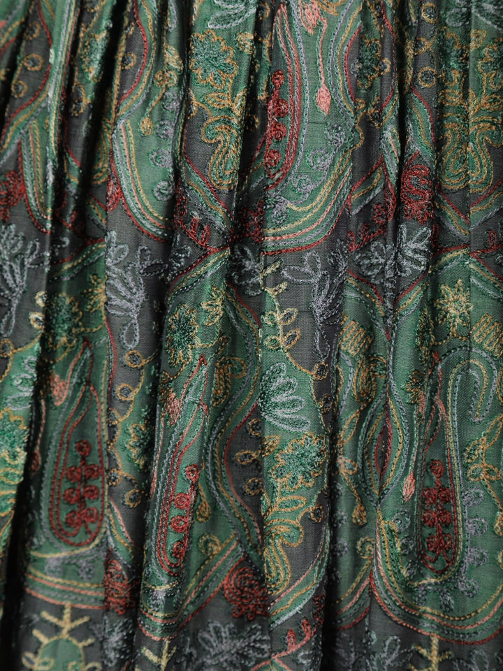 Green Floral Motif Bead Work Cotton Gown - Diadem