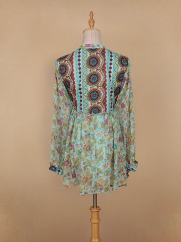 Green Floral Printed Cotton Kurti Top - Diadem