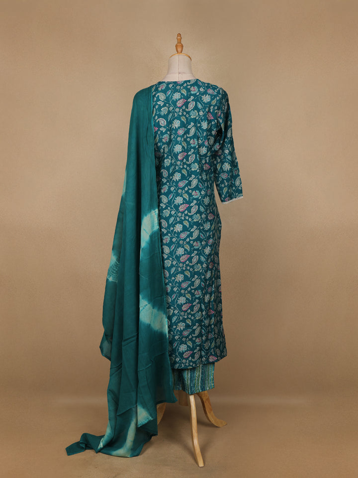 Green Floral Printed Cotton Salwar Suit - Diadem