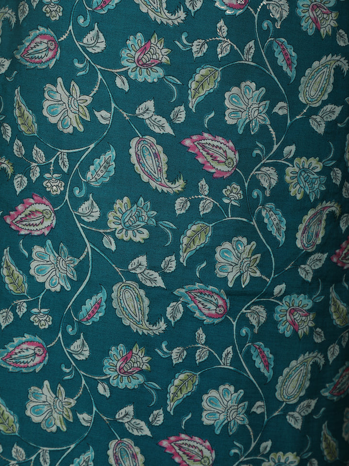 Green Floral Printed Cotton Salwar Suit - Diadem