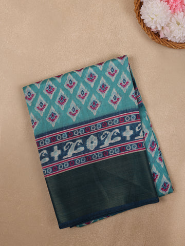 Green Floral Printed Cotton Saree - Diadem