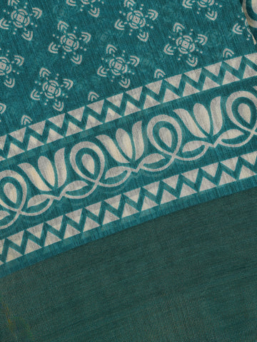 Green Floral Printed Fancy Cotton Saree - Diadem