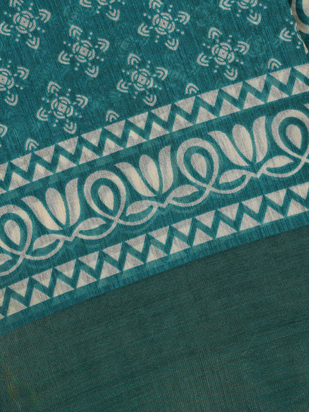 Green Floral Printed Fancy Cotton Saree - Diadem