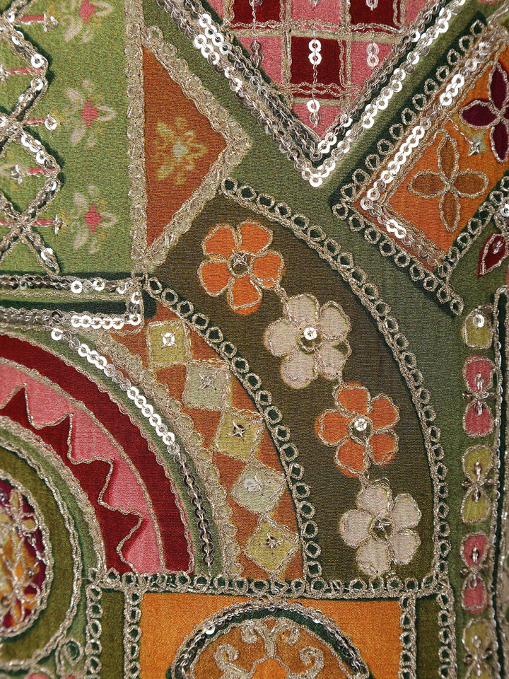 Green Floral Printed Gerogette Palazzo Salwar Suit for Girls - Diadem